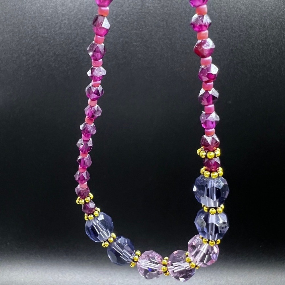 Vintage Vermeil Red Garnet Necklace Dainty Faceted Accents Purple Lavender 18"